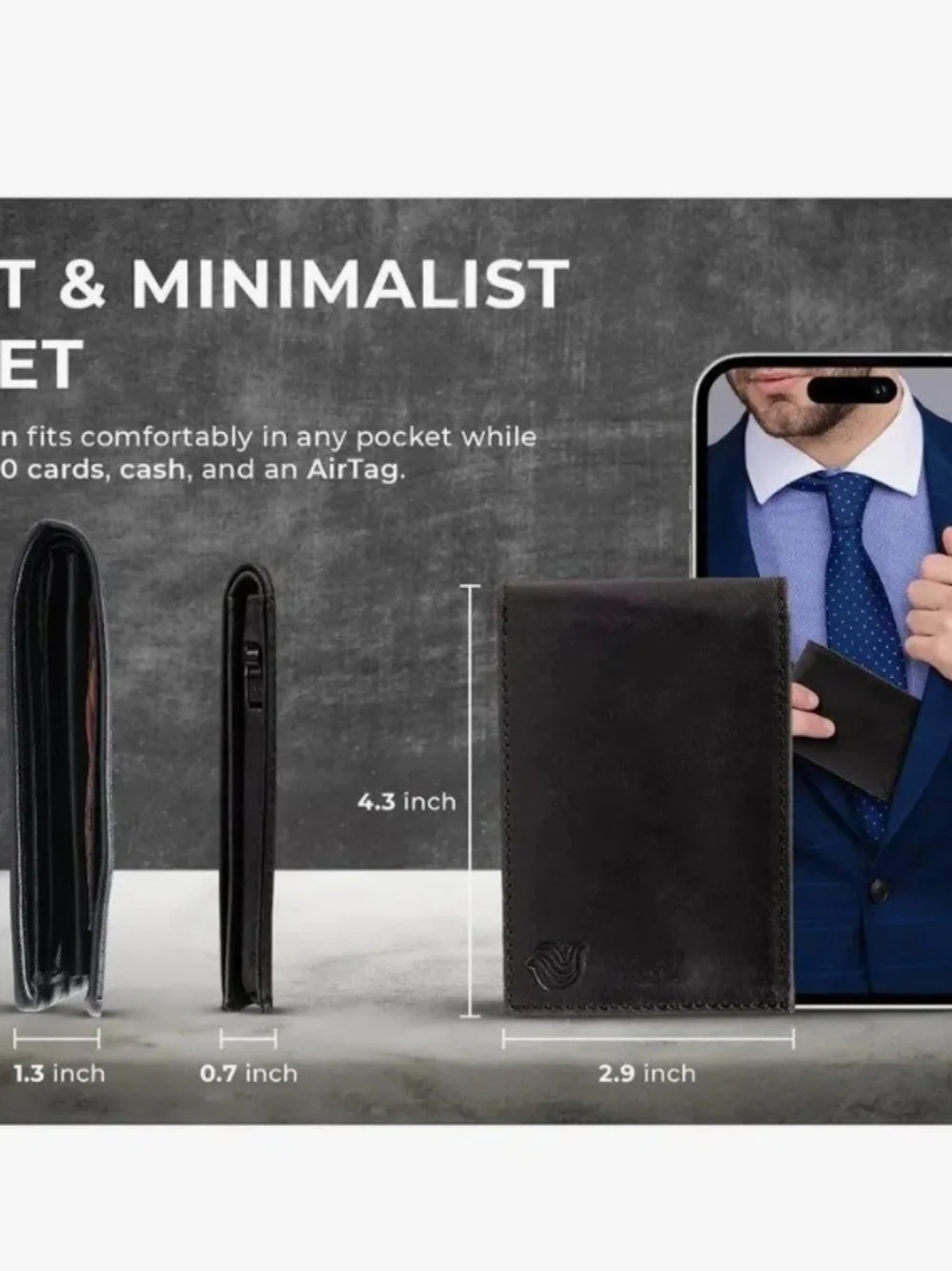 Classic Black Leather Bi-Fold Wallet with Card Window